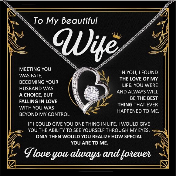 Wife Necklace Stainless Steel White Gold Zircon Romantic Gift for Her